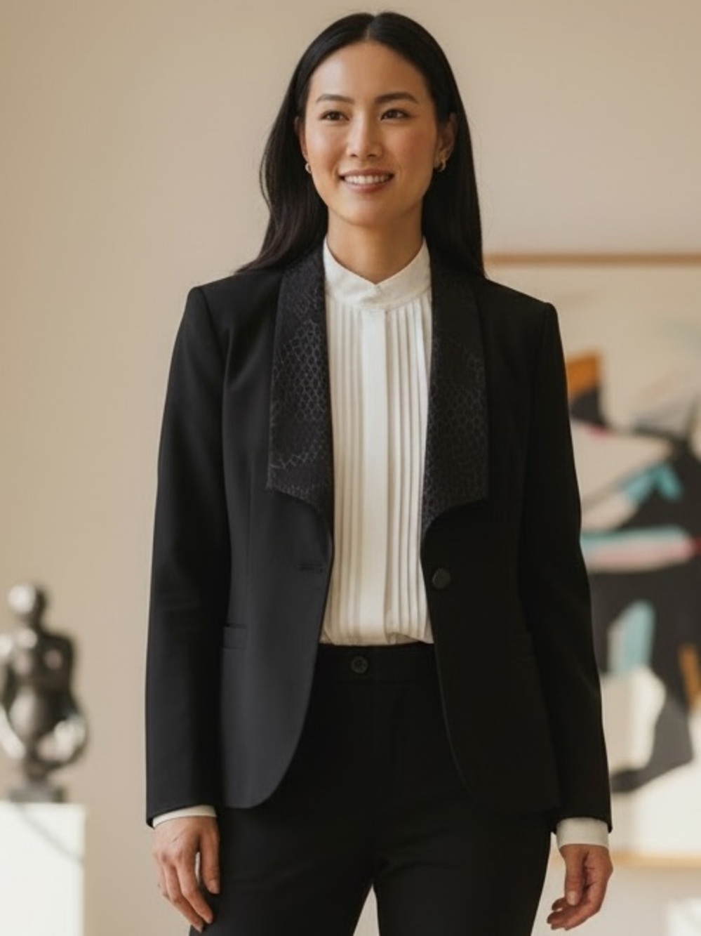 J. Gallery Vintage Women's Tailored Blazer with Textured Lapel Black Size 6